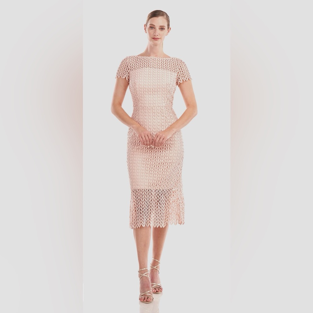 NWT! Kay Unger Tatum Midi Dress -Soft Blush, Size 14